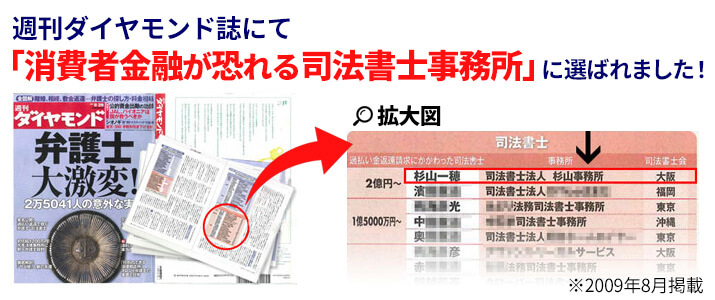 週刊ダイヤモンド誌で「消費者金融が恐れる司法書士」に選ばれました